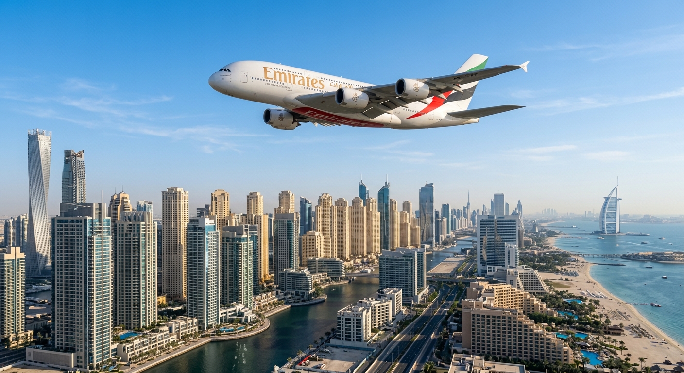 Dubai skyline and luxury travel background representing short-term rental recovery